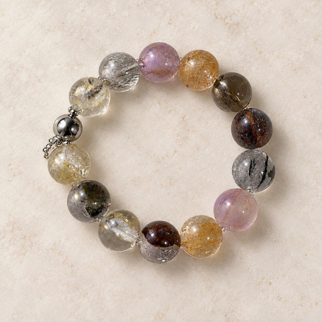 Natural Crystal Bracelet #03 — Autumn Garden — clear front product view on warm ivory background