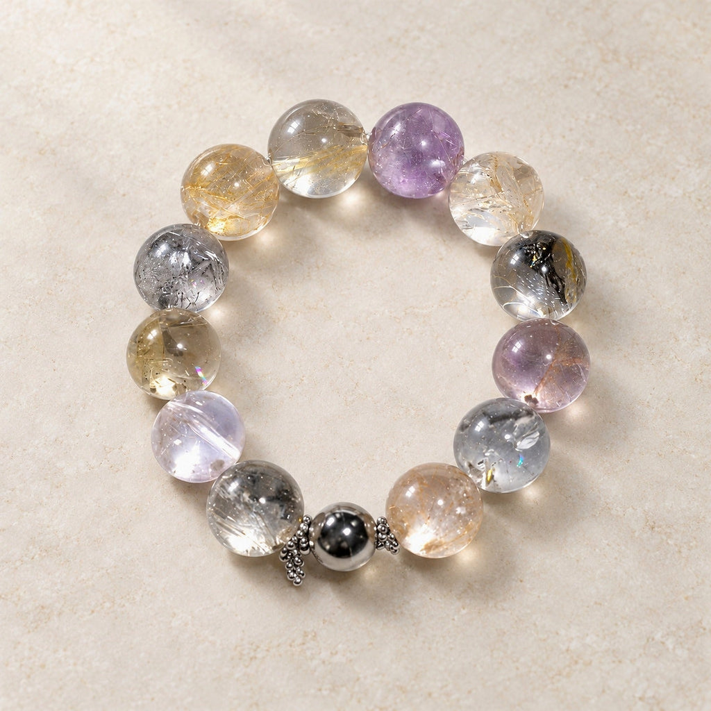 Natural Crystal Bracelet #04 — Golden Mist — clear front product view on warm ivory background