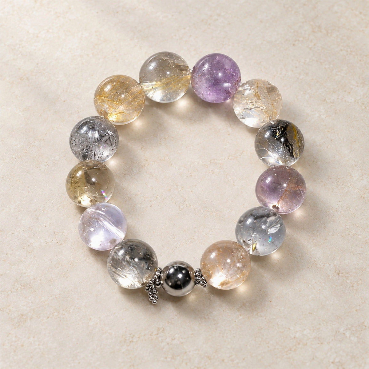 Natural Crystal Bracelet #04 — Golden Mist — clear front product view on warm ivory background