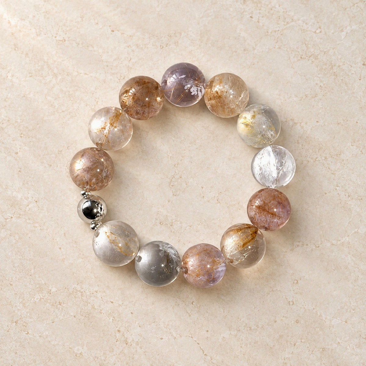 Natural Crystal Bracelet #05 — Blush Garden — clear front product view on warm ivory background