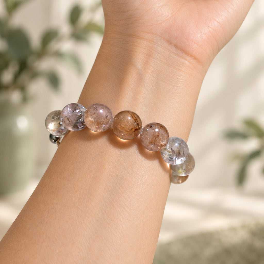 Natural Crystal Bracelet #05 — Blush Garden — styled on a woman's wrist