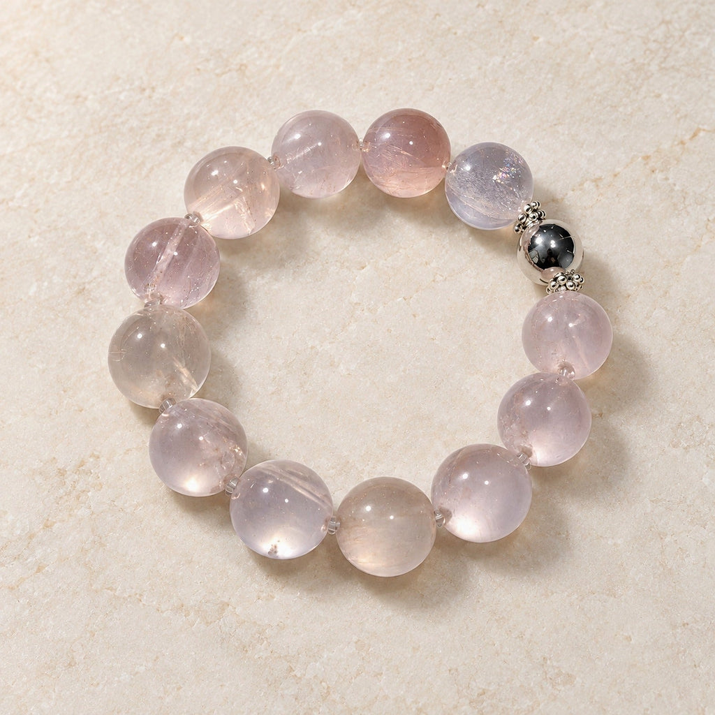 Natural Crystal Bracelet #06 — Soft Rose — clear front product view on warm ivory background