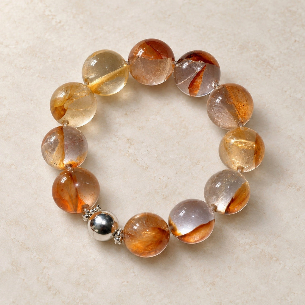 Natural Crystal Bracelet #07 — Amber Bloom — clear front product view on warm ivory background