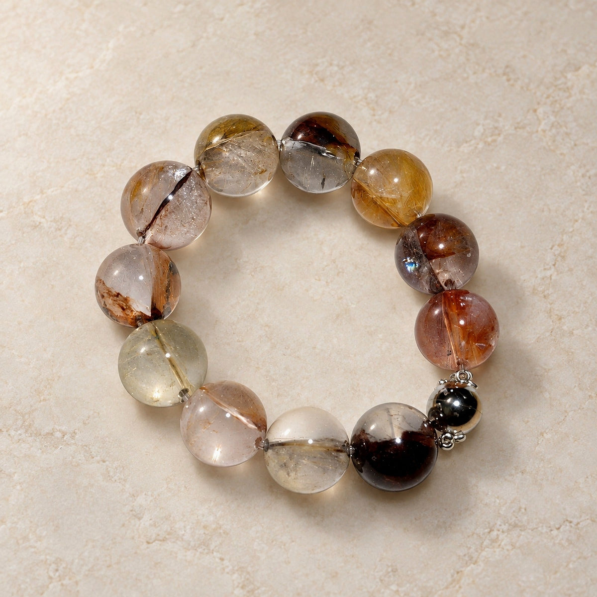 Natural Crystal Bracelet #09 — Sunset Garden — clear front product view on warm ivory background